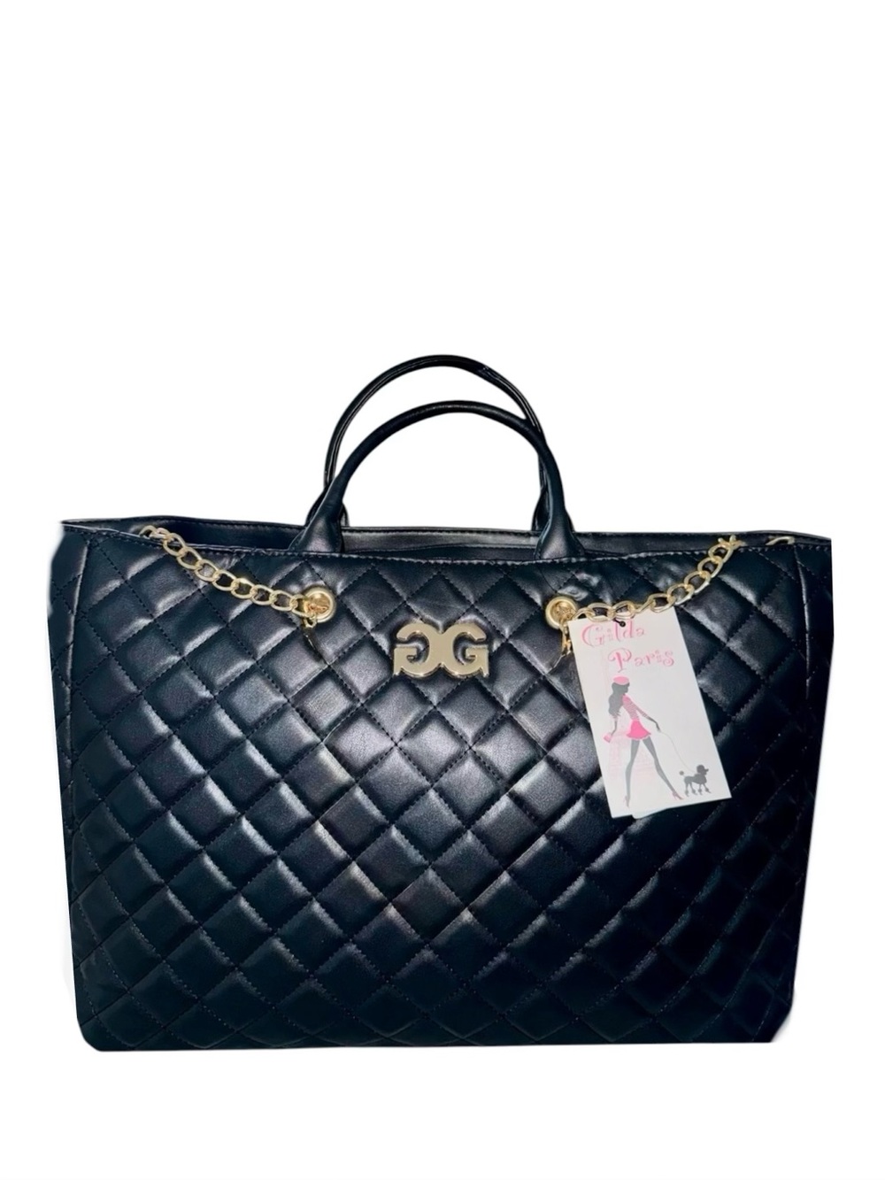 GILDA PARIS XL Quilted Tote with Gold Chain Accents in Black